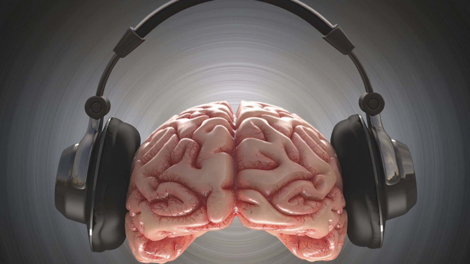 a picture of black Headphones and a brain showing how music therapy boosts health